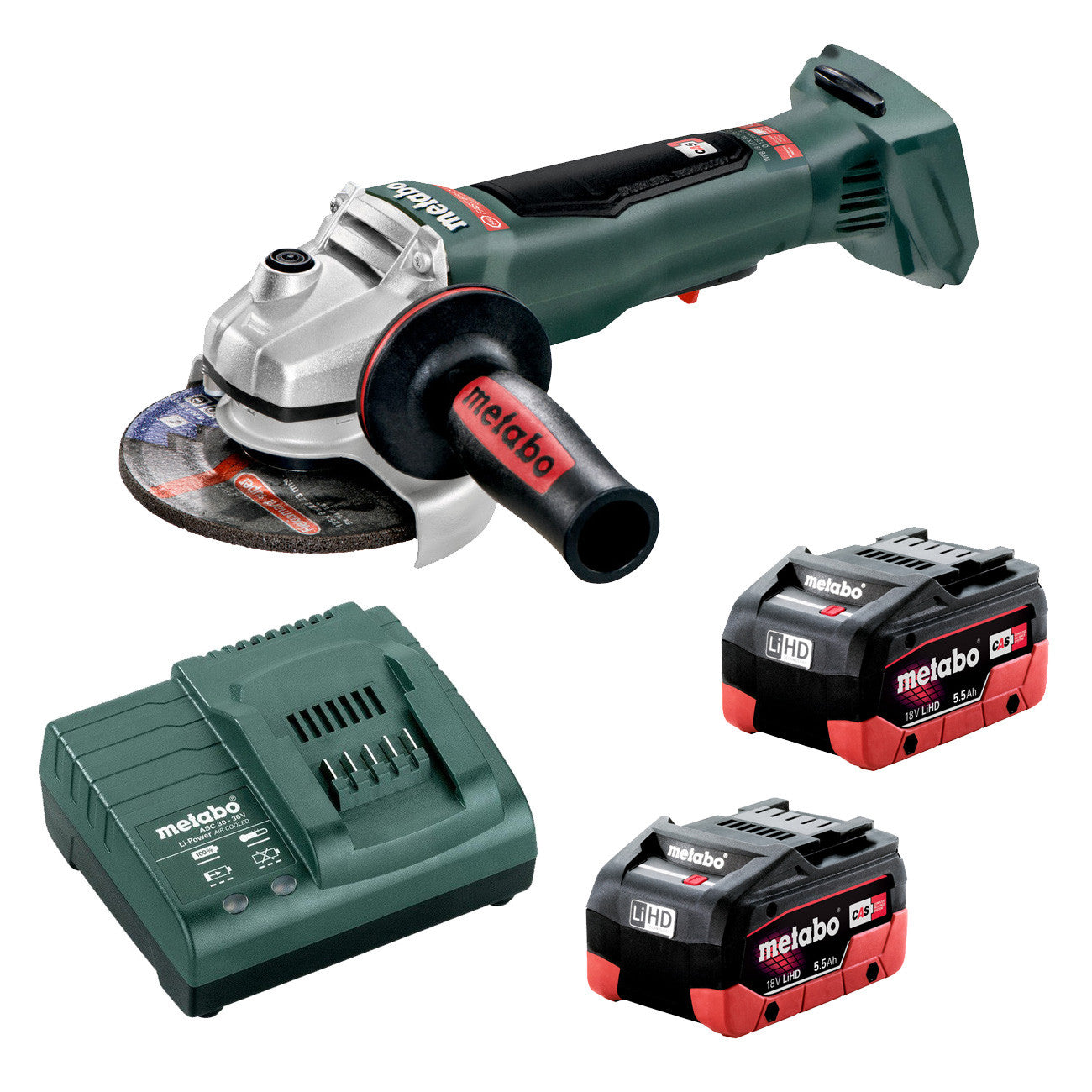 Metabo 18V 125mm Angle Grinder w/Paddle & Quick 5.5Ah LiHD Kit WPB Q AU61307555