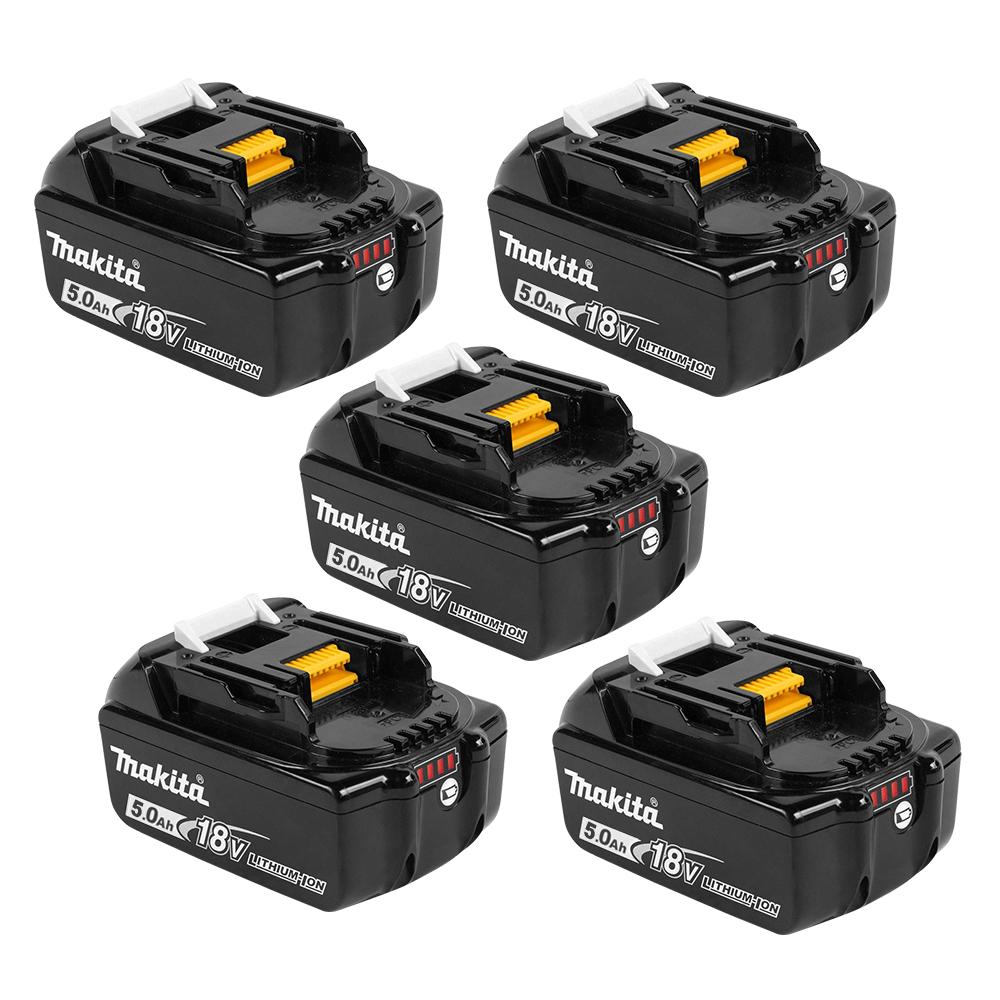 Makita 5-Pack 18V 5.0Ah Li-ion Cordless Battery With Gauge BL1850B-LX5 ...