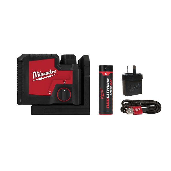 Milwaukee 3.0Ah REDLITHIUMp USB Rechargeable 45m Green Beam 3 Point Laser Kit - L43PL-301C