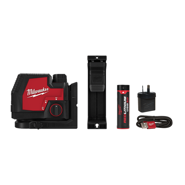 Milwaukee 3.0Ah REDLITHIUM USB Rechargeable 50m Green Beam Cross Line Laser Kit - L4CLL-301C