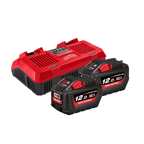 Milwaukee 18V 12.0Ah Li-ion Cordless RED LITHIUM High Output Battery & Dual Bay Rapid Charger (M18HOSPD122B)