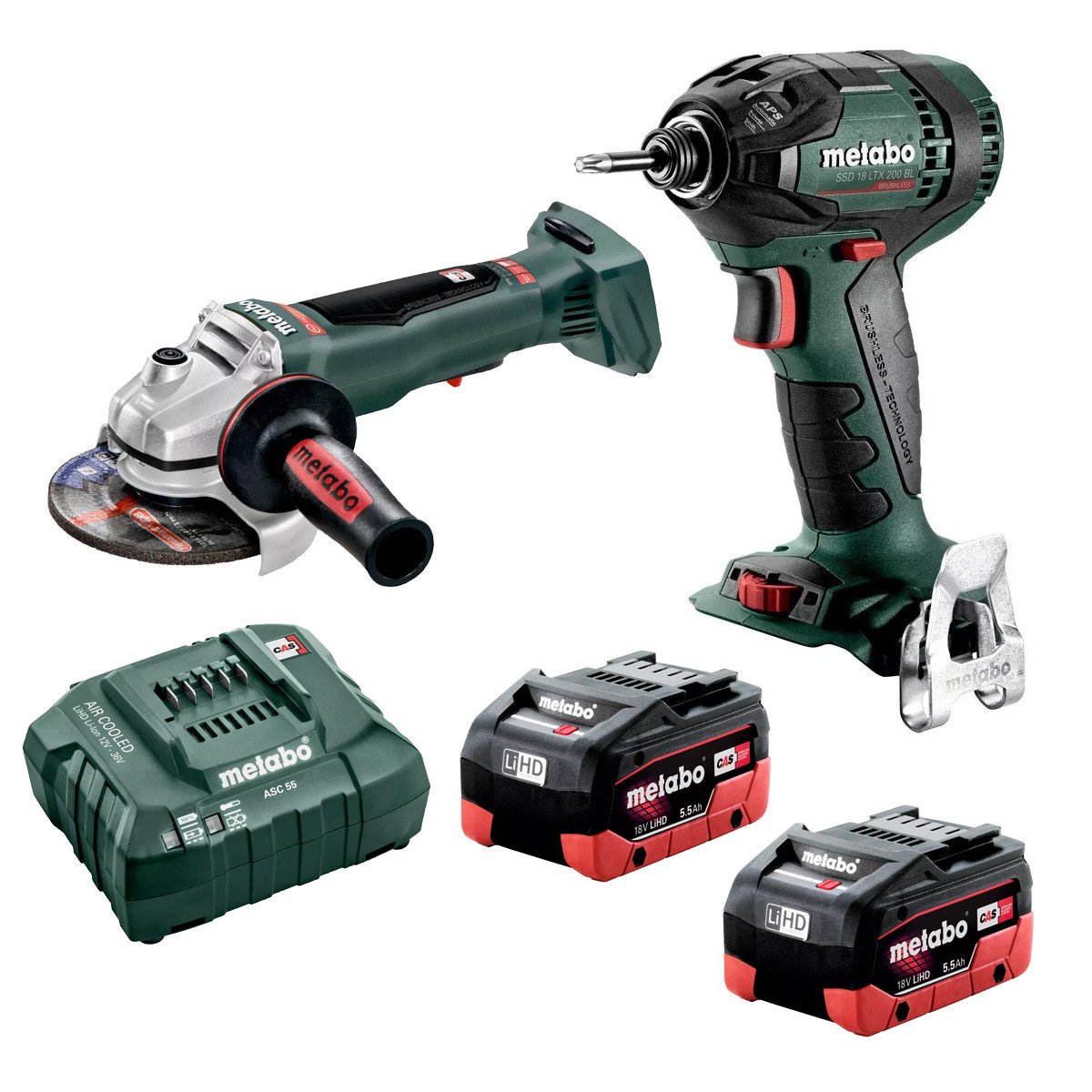 Metabo 18V Impact Driver 125mm Angle Grinder 5.5Ah LiHD Kit