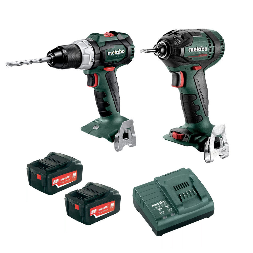 Metabo 18V 2 Piece Hammer Drill Impact Driver 5.2Ah Combo