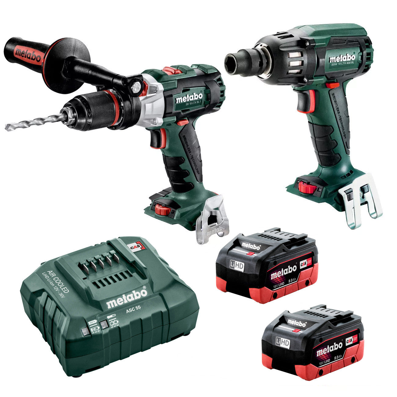 Metabo 18V Hammer Drill 120Nm + 1/2" Impact Wrench 400Nm 8.0Ah LiHD Kit (AU68902580)